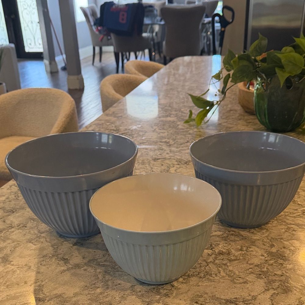 Set of Three Blue and White Bowls